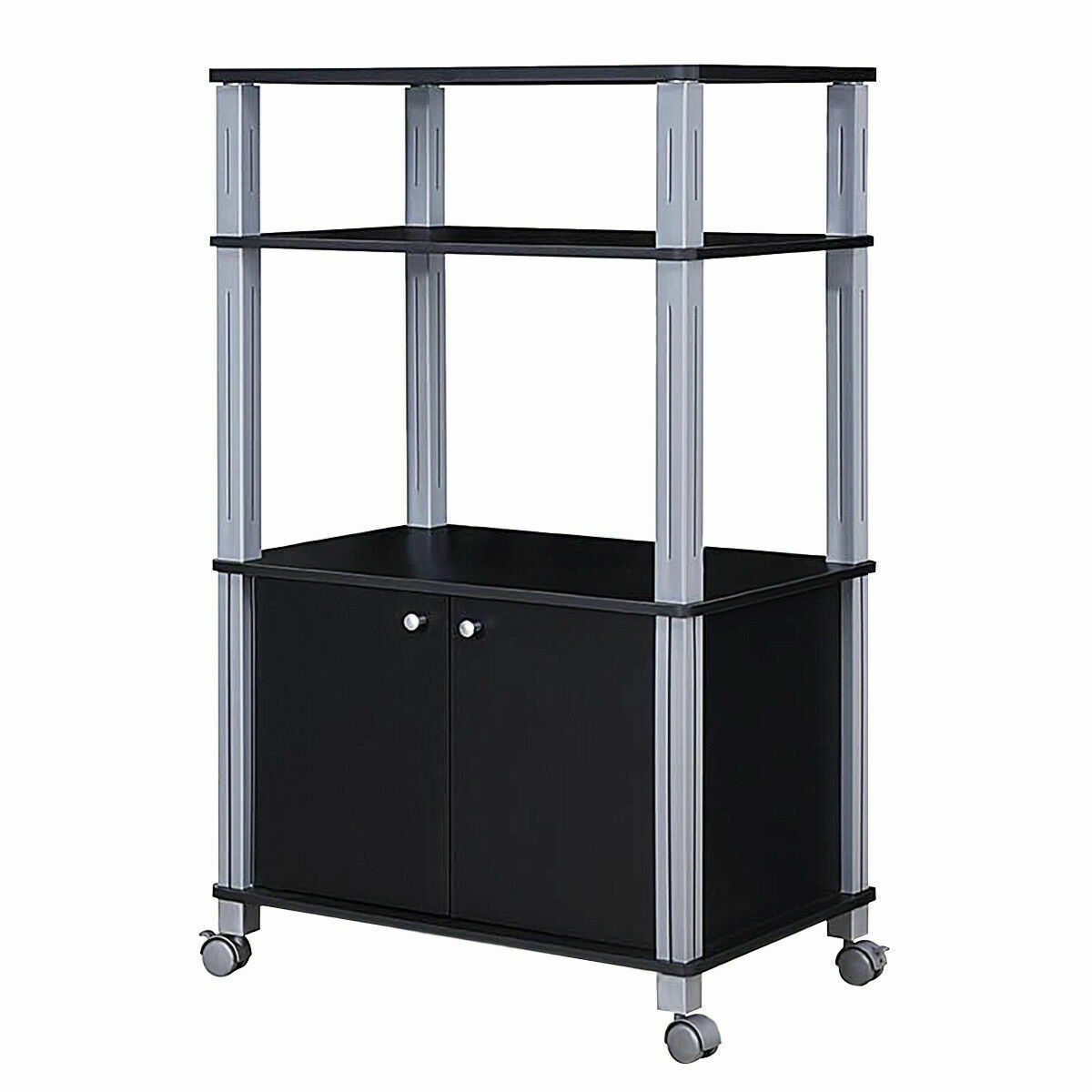 Microwave Rack Stand Rolling Storage Cart-Black