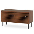 Mid Century Fluted TV Stand for 40 inches TV with 2 Hidden Compartments and Metal Legs-Walnut