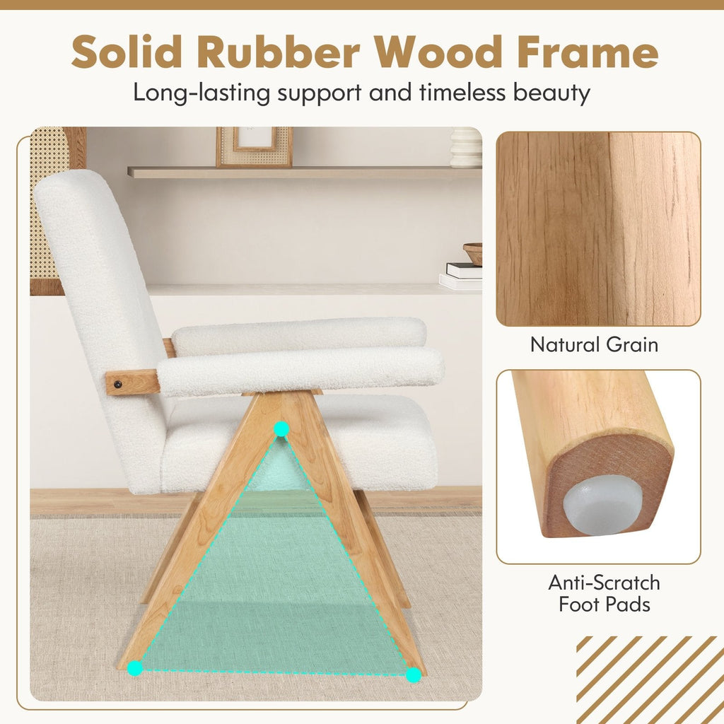Mid Century Modern Accent Chair with Rubber Wood Frame and Padded Armrests-White
