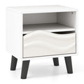 Nightstand with 3D Wavy Pattern and Open Shelf, White
