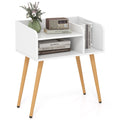 Mid Century Modern Nightstand with Open Shelves, White