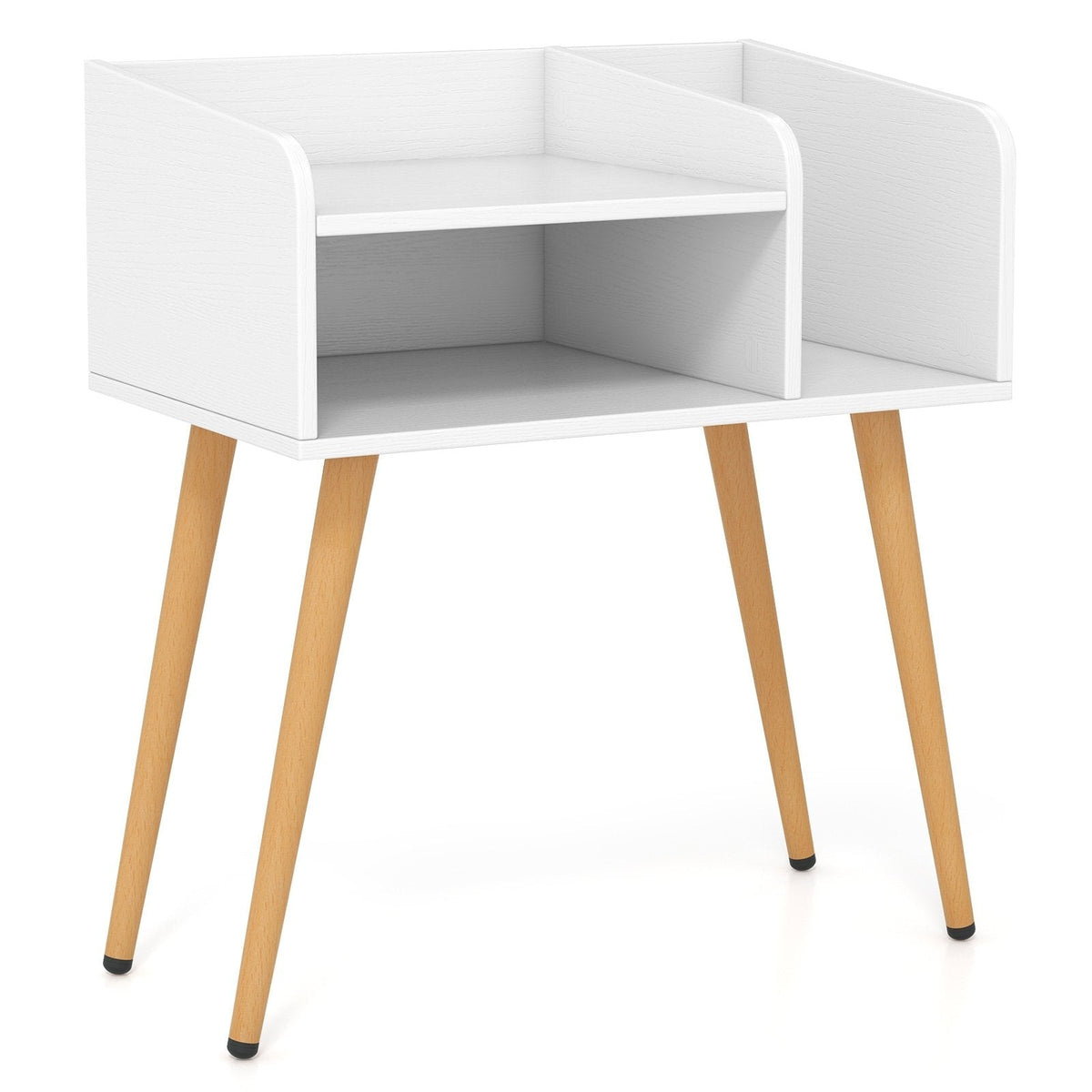Mid Century Modern Nightstand with Open Shelves, White