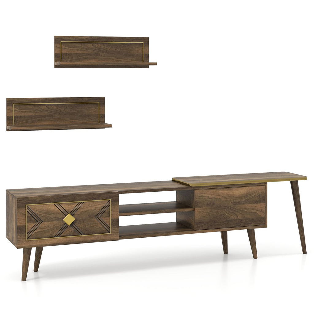 Mid-century Modern TV Stand for TVs up to 85 Inch with Open Compartments-Walnut