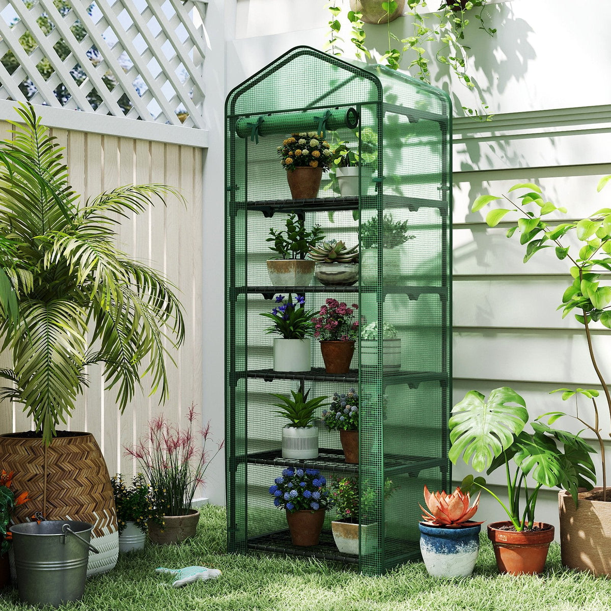 Mini Greenhouse Portable Plant Grow House with 5 Tier Shelves-Green