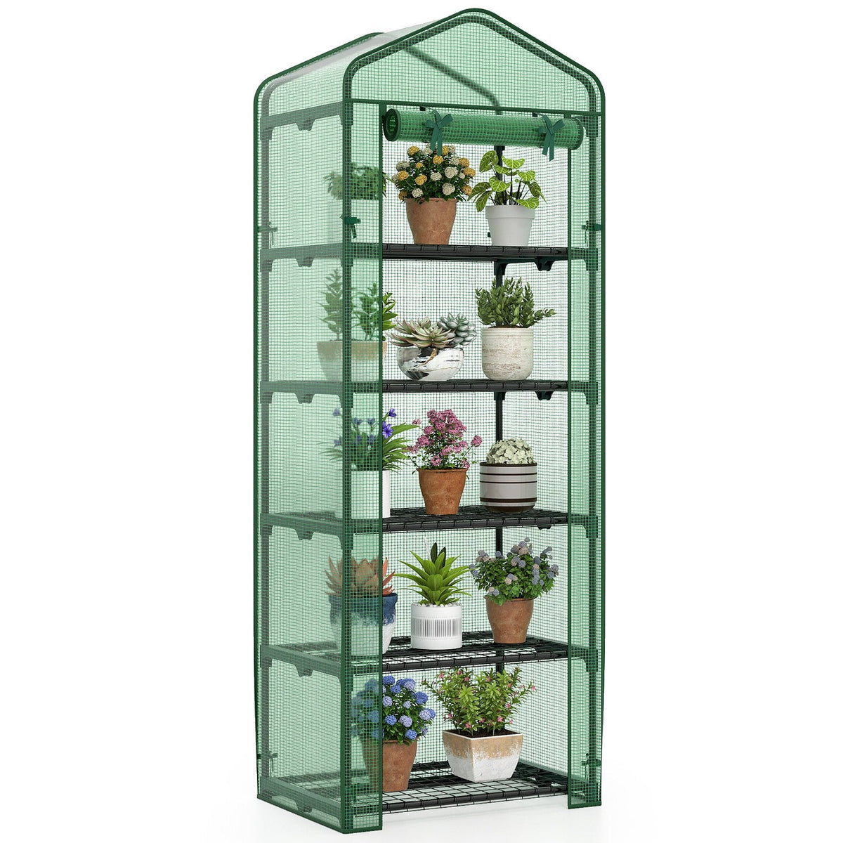 Mini Greenhouse Portable Plant Grow House with 5 Tier Shelves-Green