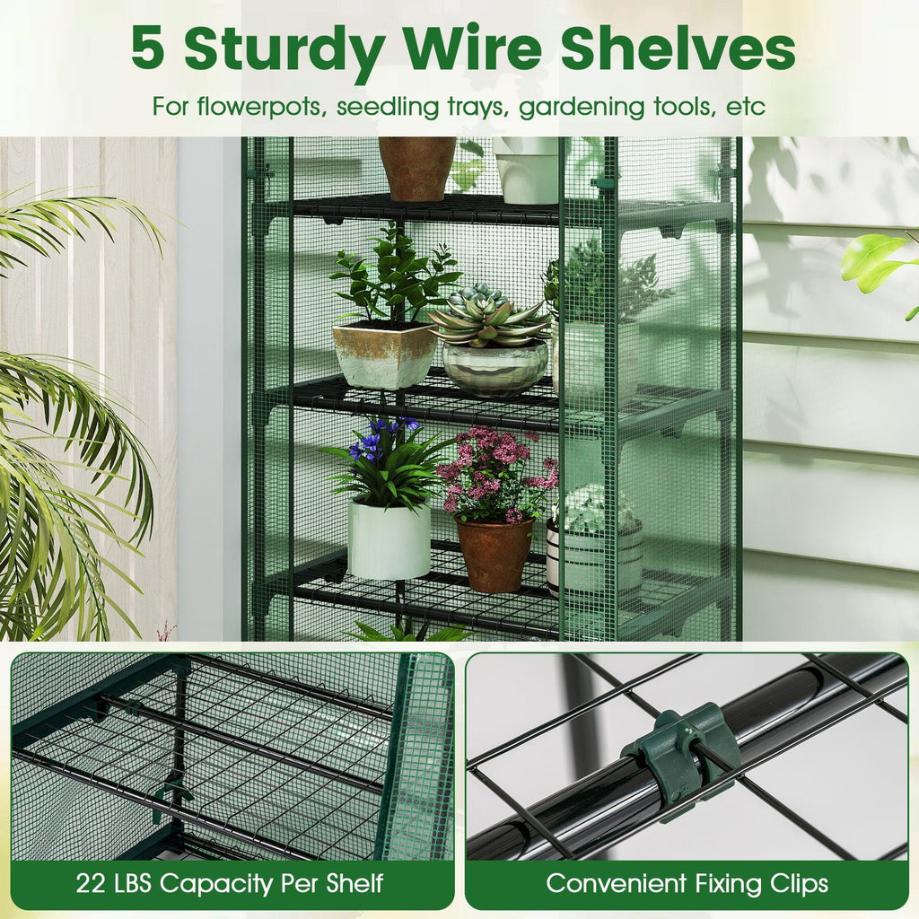 Mini Greenhouse Portable Plant Grow House with 5 Tier Shelves-Green