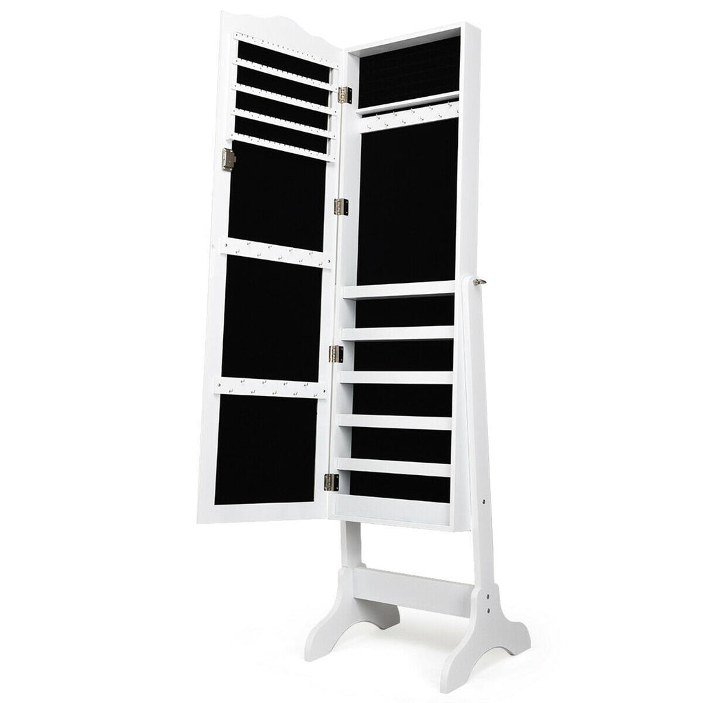 Mirrored Lockable Jewelry Cabinet Armoire Organizer Storage Box-White