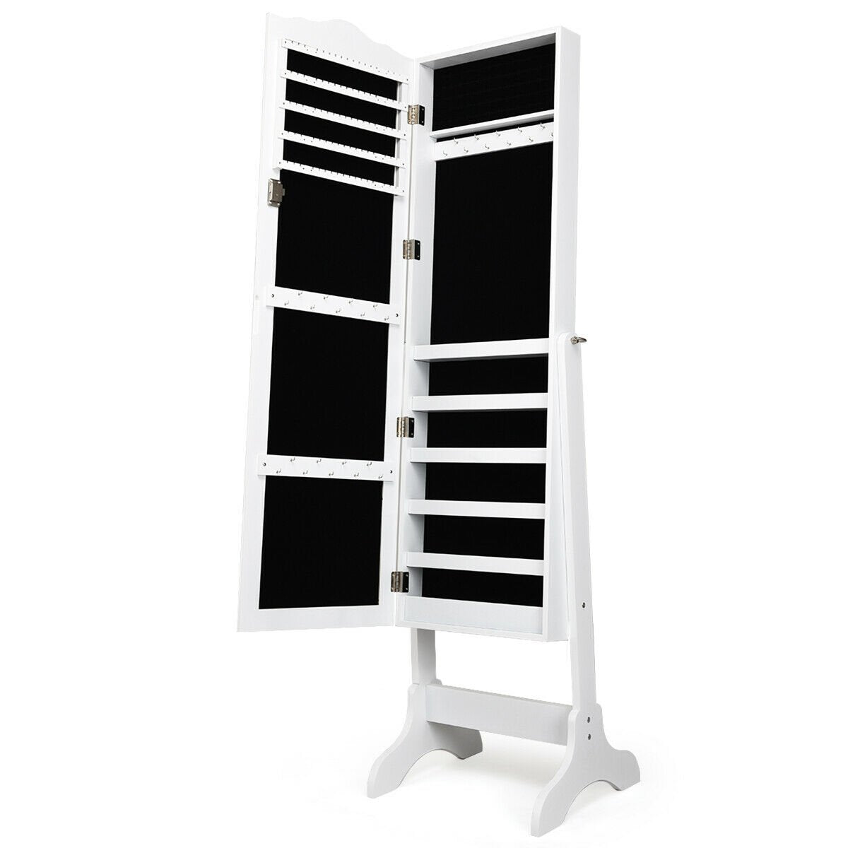 Mirrored Lockable Jewelry Cabinet Armoire Organizer Storage Box-White