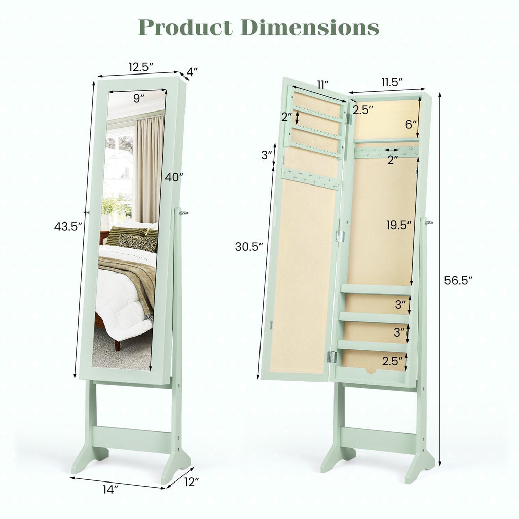Mirrored Standing Jewelry Cabinet Storage Box-Green
