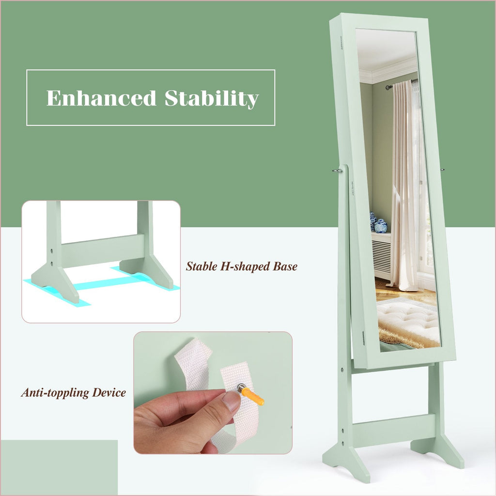 Mirrored Standing Jewelry Cabinet Storage Box-Green