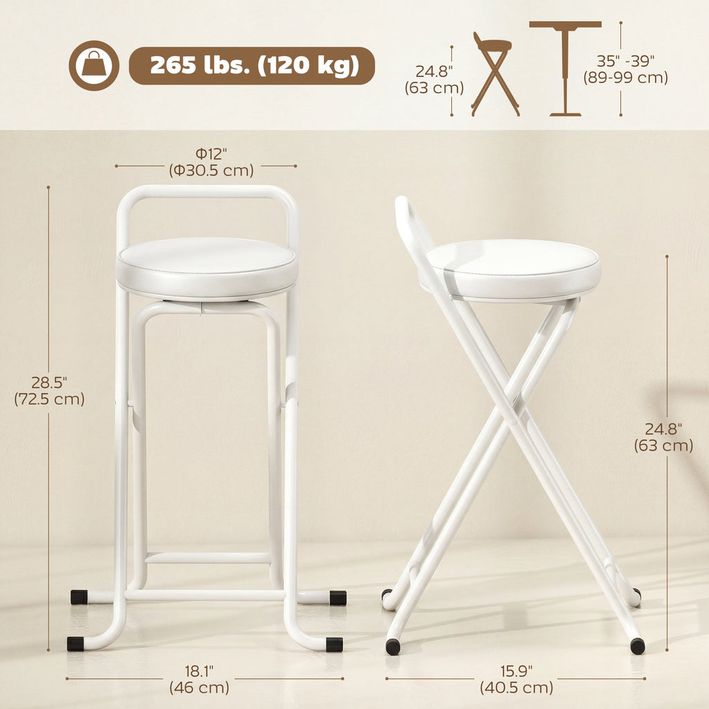 Foldable Bar Stools Set of 2, Folding Kitchen Chairs with PU Cushioned Seat, Footrest, Black