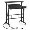 Mobile Stand-up Computer Desk Adjustable with 2 Tilting Desktops-Black