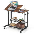 Mobile Stand up Desk Height Adjustable Standing Table with Tilting Tabletop-Rustic Brown