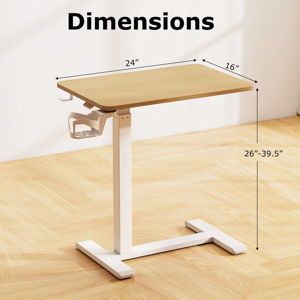 Mobile Standing Desk Height Adjustable Overbed Bedside Table with Cup Holder-Natural