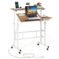 Mobile Standing up Desk Adjustable Computer Desk Tilting Workstation-Natural
