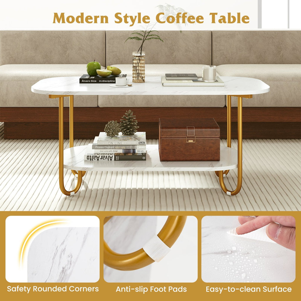 Modern 2-tier Faux Marble Top Coffee Table-White