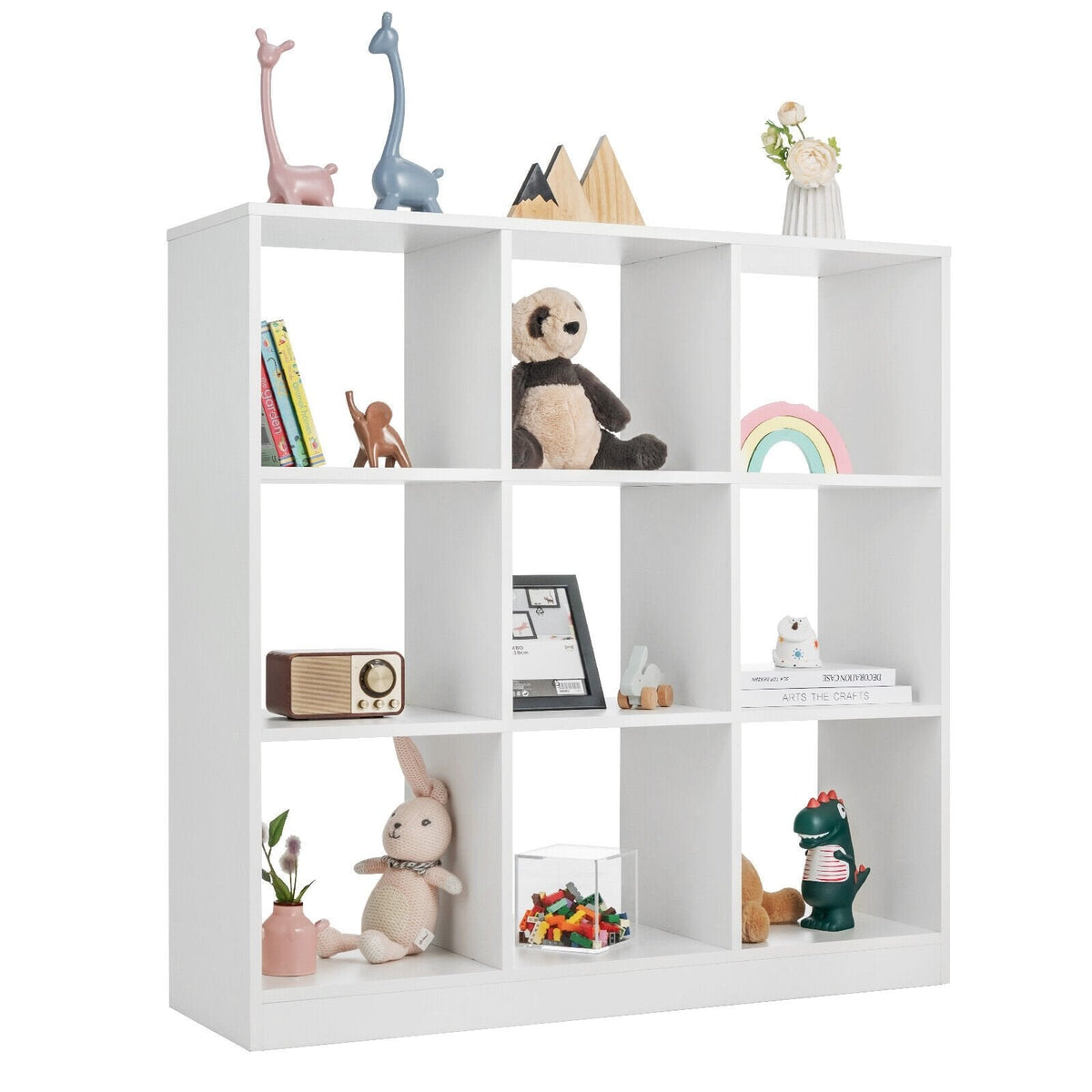 Modern 9 Cube Bookcase with 2 Anti Tipping Kits, Toy and Book Storage, White