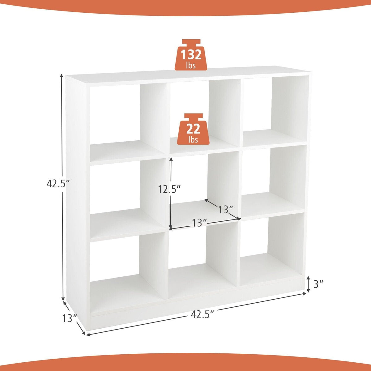 Modern 9 Cube Bookcase with 2 Anti Tipping Kits, Toy and Book Storage, White