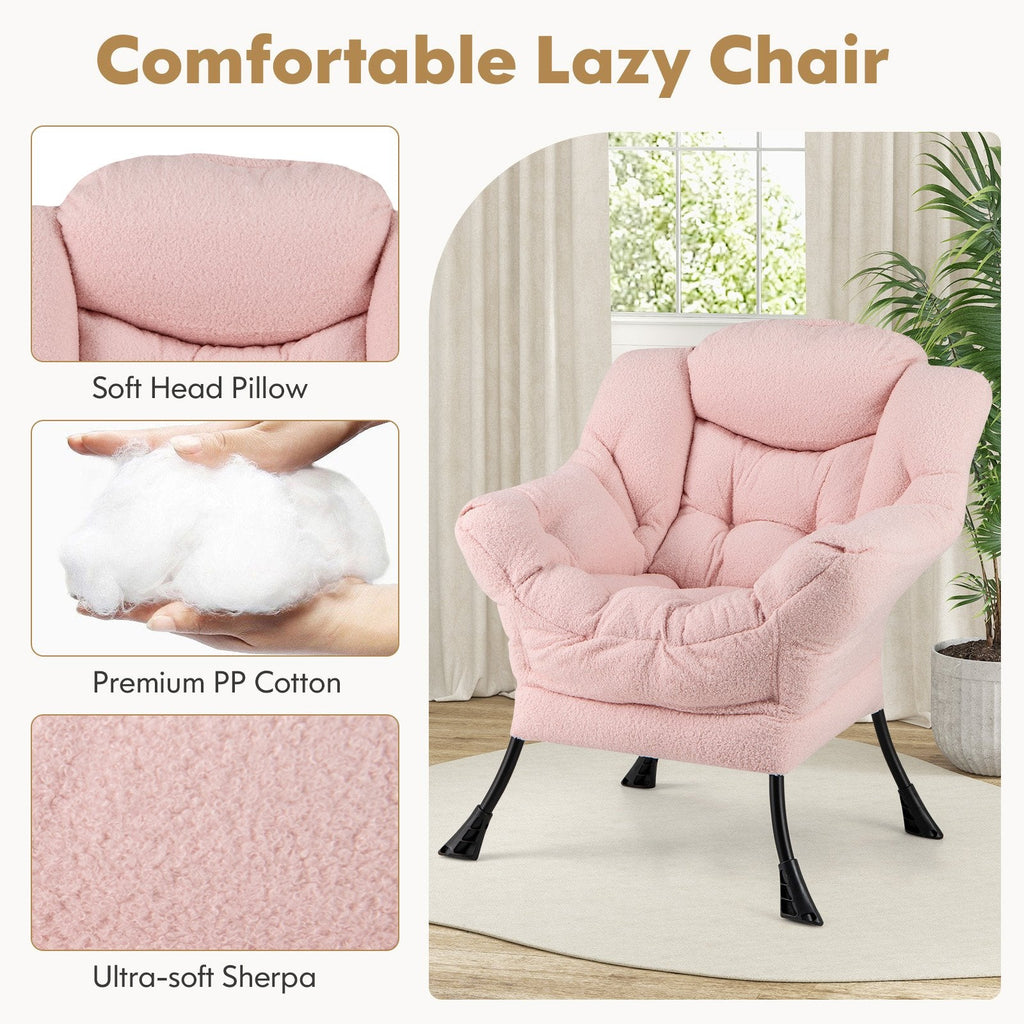 Modern Accent Chair with Folding Footrest and Head Pillow-Pink
