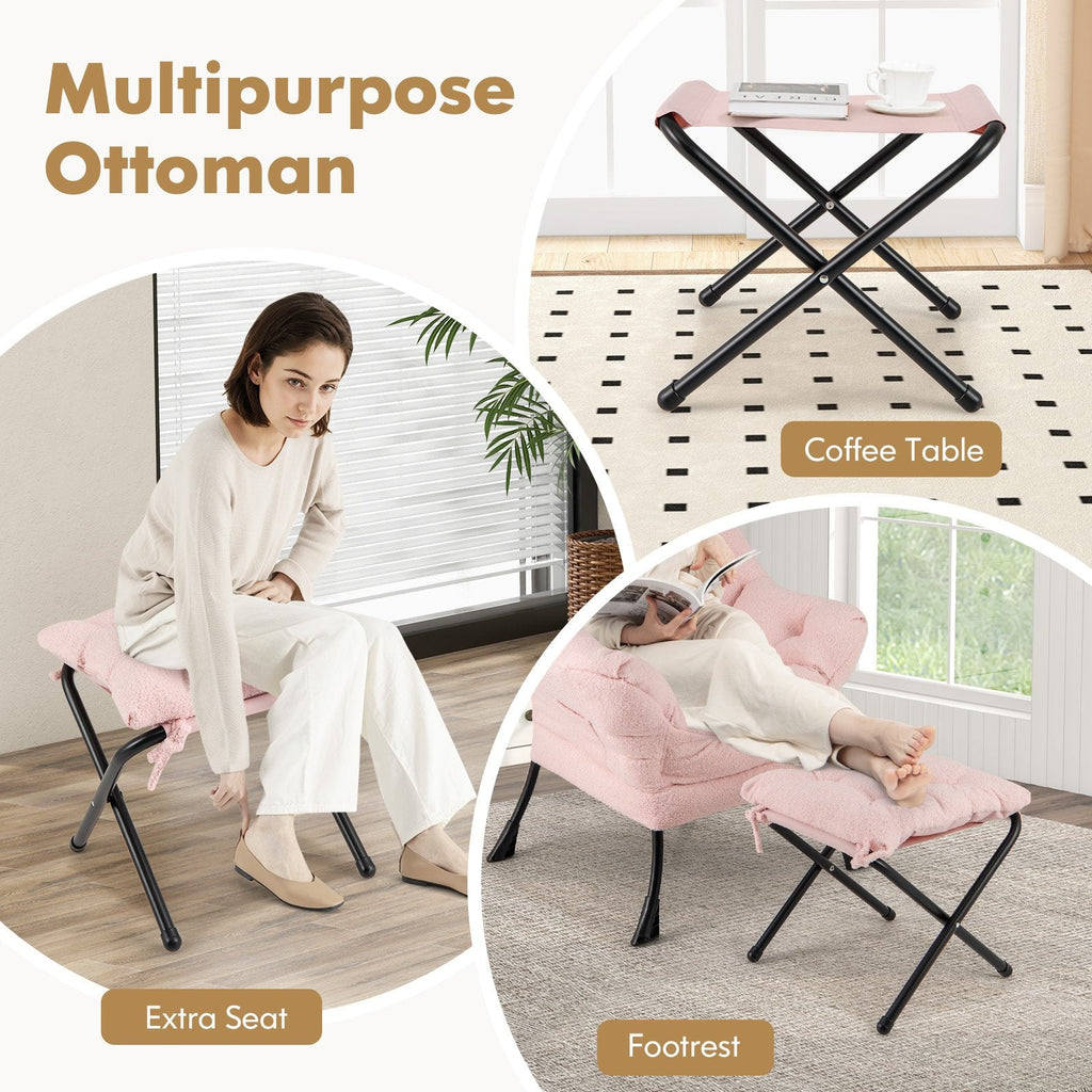 Modern Accent Chair with Folding Footrest and Head Pillow-Pink