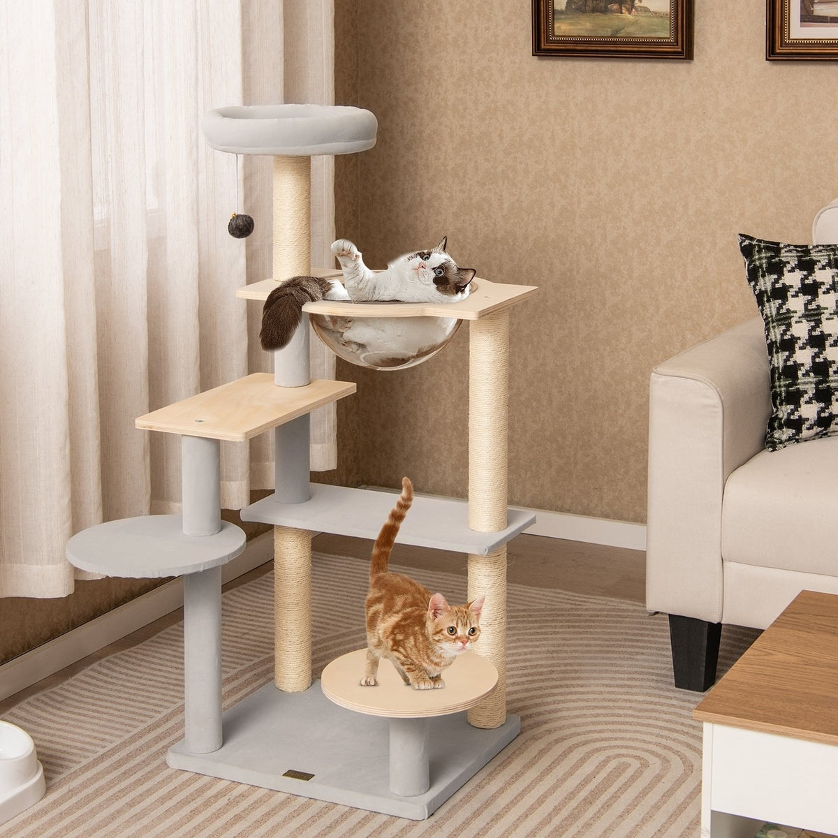 44 Inch Cat Tower with a Space Capsule and a Removable Padded Perch