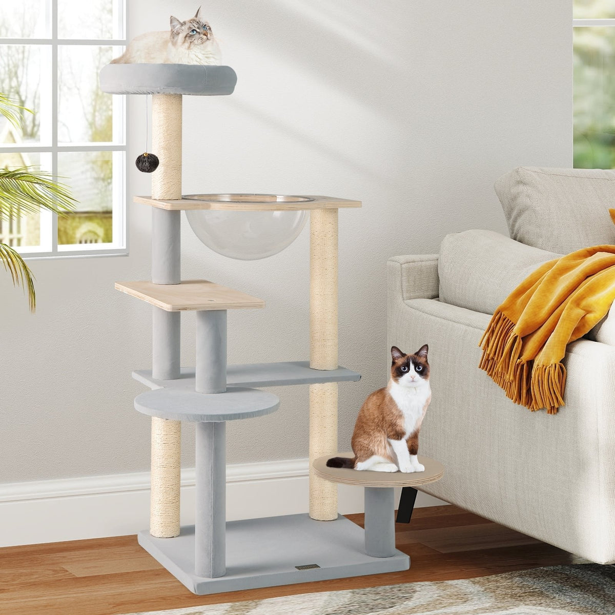 44 Inch Cat Tower with a Space Capsule and a Removable Padded Perch