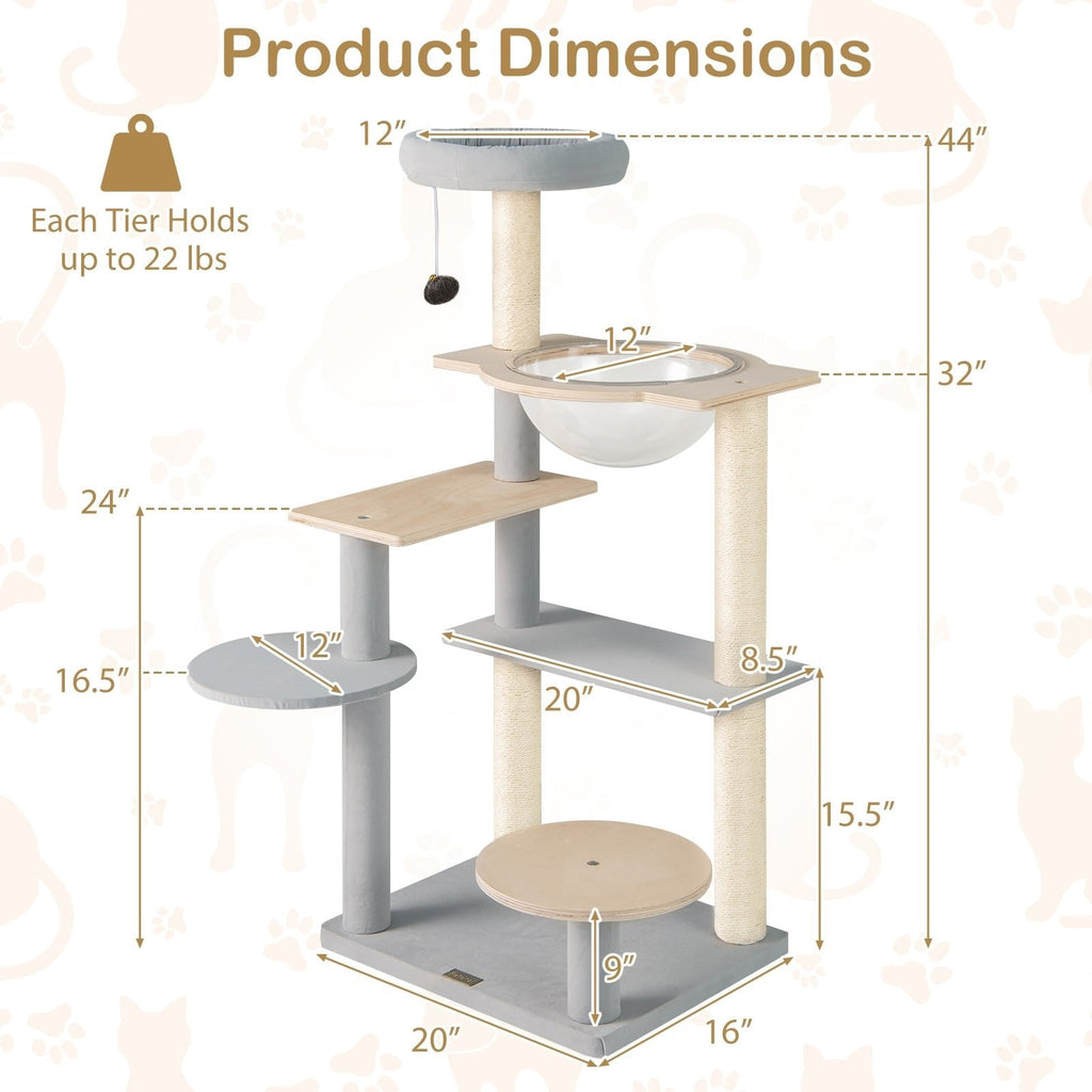 44 Inch Cat Tower with a Space Capsule and a Removable Padded Perch