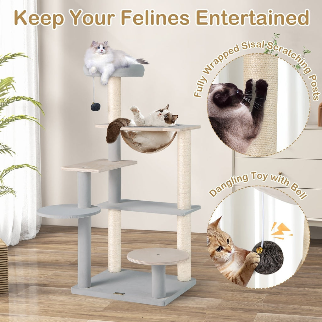 44 Inch Cat Tower with a Space Capsule and a Removable Padded Perch
