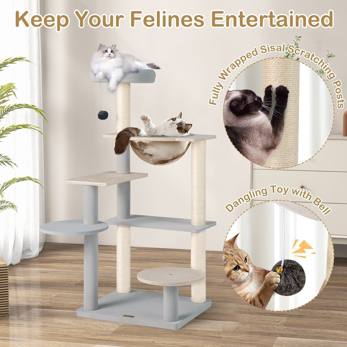 44 Inch Cat Tower with a Space Capsule and a Removable Padded Perch