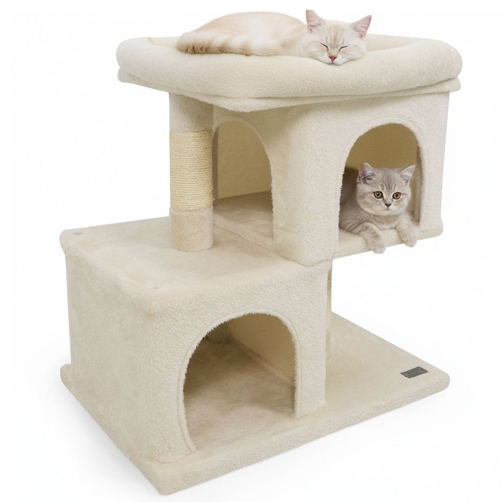 25.5 Inch Cat Tower with Two Stacked Condos and a 19 Inch Top Perch