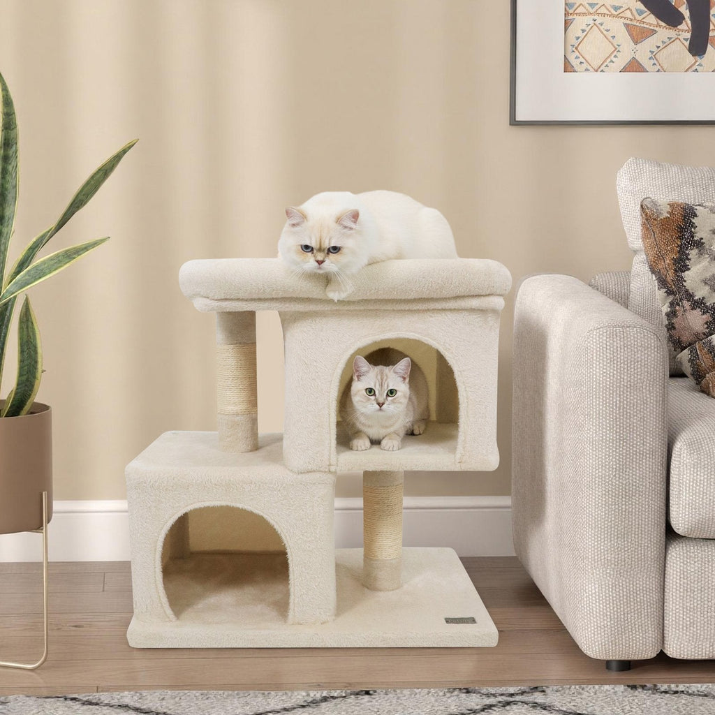 25.5 Inch Cat Tower with Two Stacked Condos and a 19 Inch Top Perch