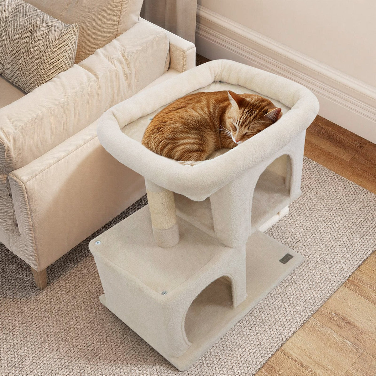 25.5 Inch Cat Tower with Two Stacked Condos and a 19 Inch Top Perch
