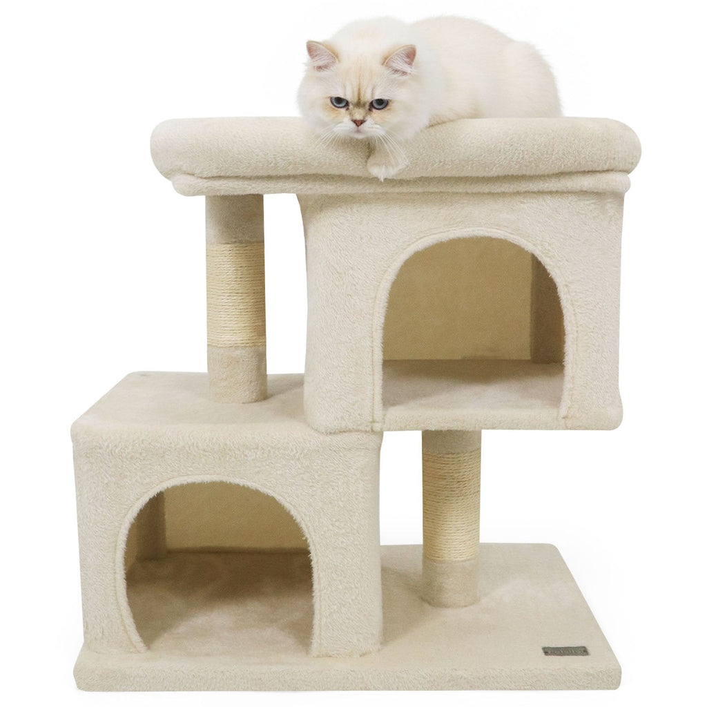 25.5 Inch Cat Tower with Two Stacked Condos and a 19 Inch Top Perch