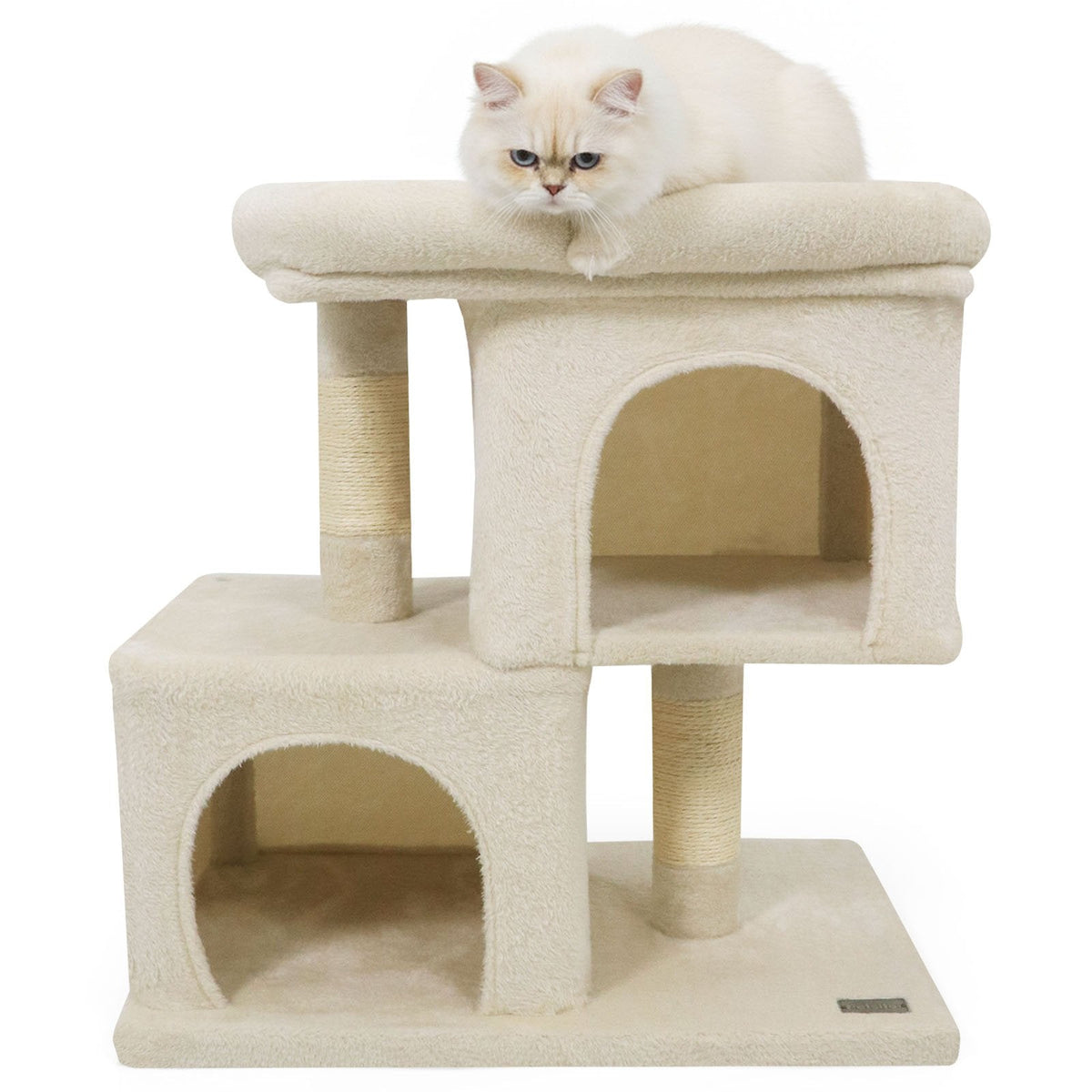 25.5 Inch Cat Tower with Two Stacked Condos and a 19 Inch Top Perch