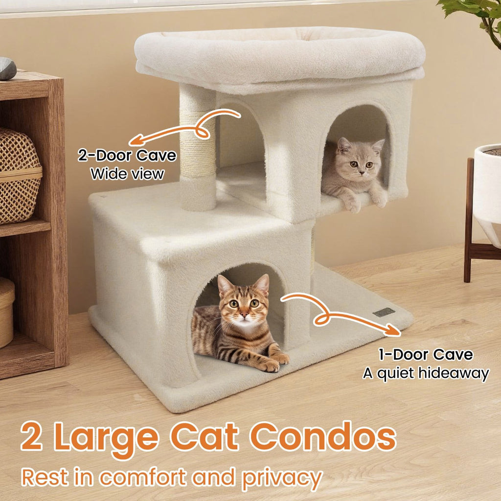 25.5 Inch Cat Tower with Two Stacked Condos and a 19 Inch Top Perch