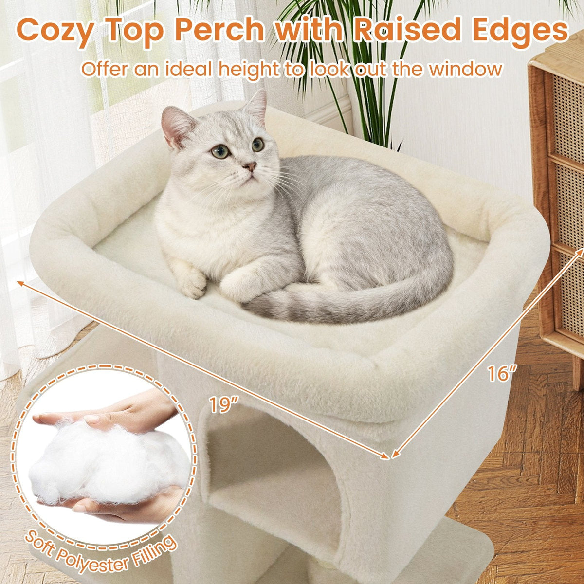 25.5 Inch Cat Tower with Two Stacked Condos and a 19 Inch Top Perch
