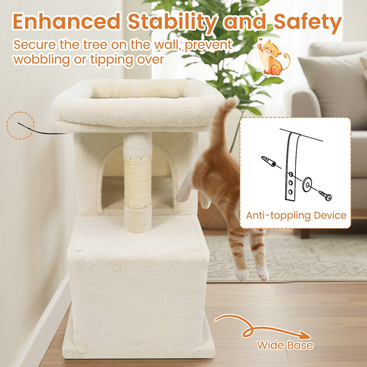 25.5 Inch Cat Tower with Two Stacked Condos and a 19 Inch Top Perch