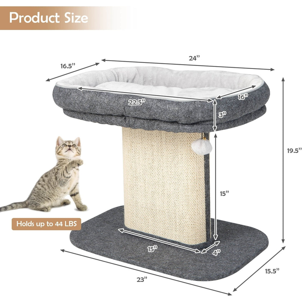 Grey Cat Perch 19.5 Inches with a Removable Mat and a Wide Sisal Panel