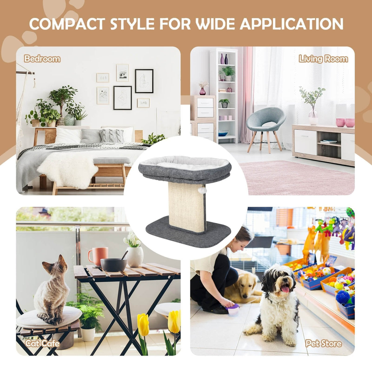 Grey Cat Perch 19.5 Inches with a Removable Mat and a Wide Sisal Panel