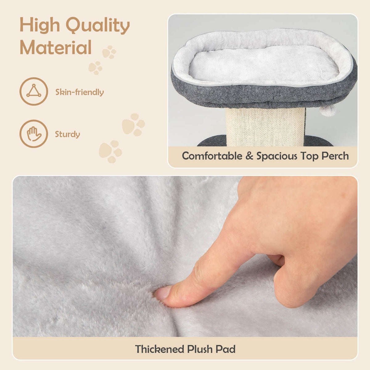 Grey Cat Perch 19.5 Inches with a Removable Mat and a Wide Sisal Panel