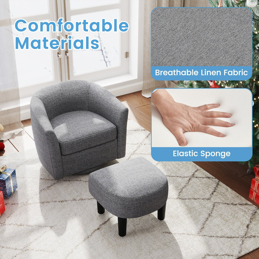 Modern Club Swivel Accent Chair with Ottoman Footrest Curved Backrest-Grey