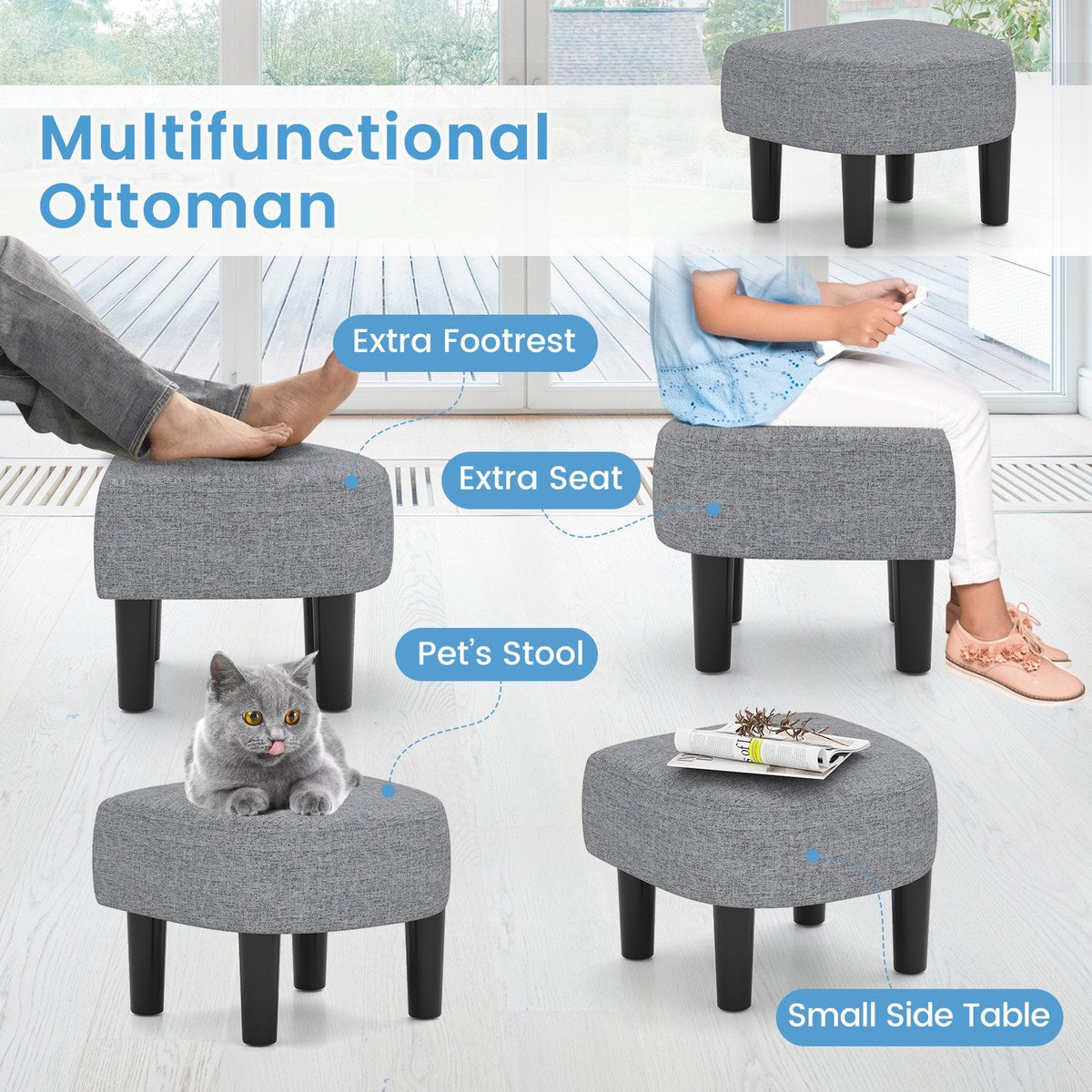 Modern Club Swivel Accent Chair with Ottoman Footrest Curved Backrest-Grey