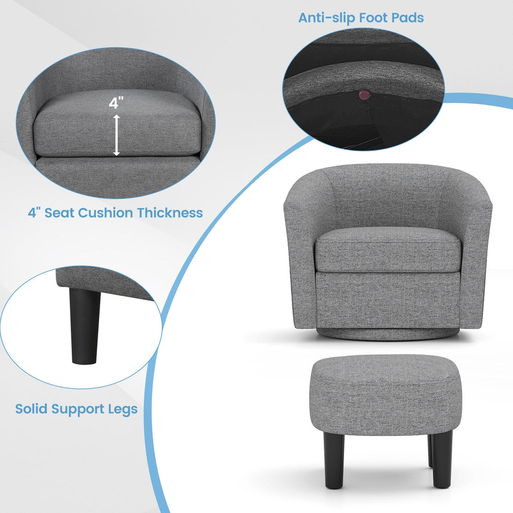 Modern Club Swivel Accent Chair with Ottoman Footrest Curved Backrest-Grey