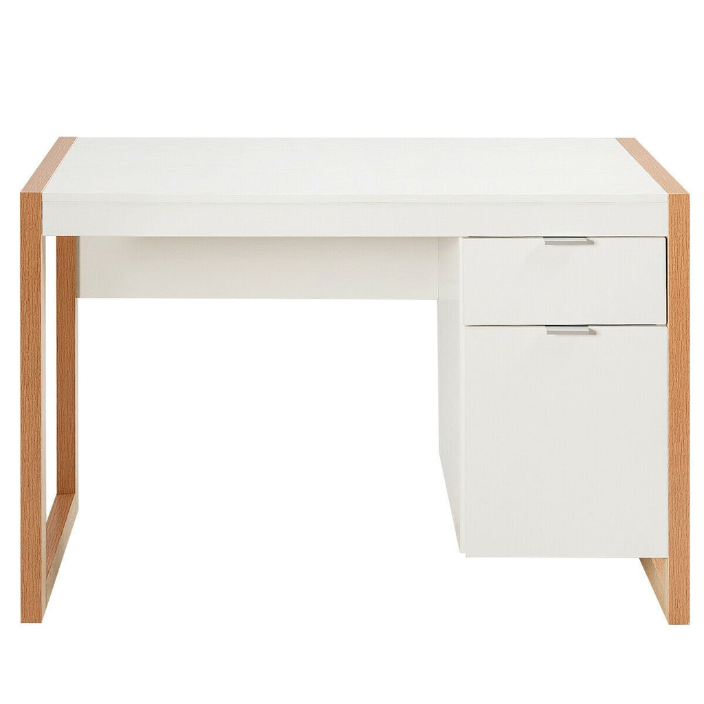 Modern Computer Desk Study Table Writing Workstation with Cabinet and Drawer-White