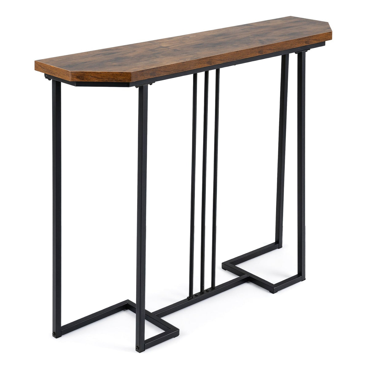 Modern Console Table Narrow Entryway Table with Metal Legs-Rustic Brown