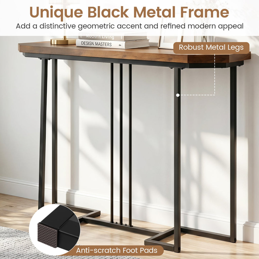 Modern Console Table Narrow Entryway Table with Metal Legs-Rustic Brown