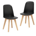 Set of 2 Modern Shell Dining Chairs, Black Moulded Seat on Solid Beech Wood Legs