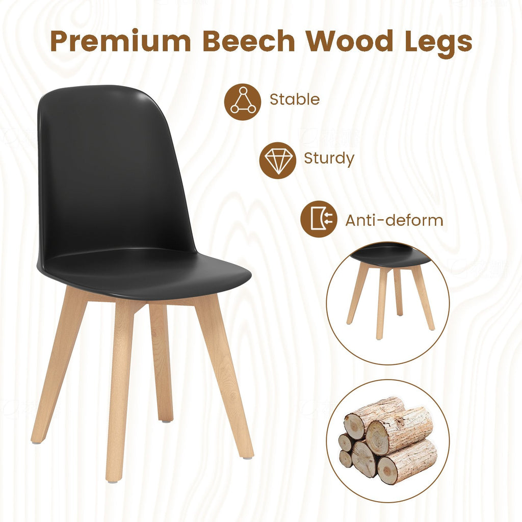 Set of 2 Modern Shell Dining Chairs, Black Moulded Seat on Solid Beech Wood Legs