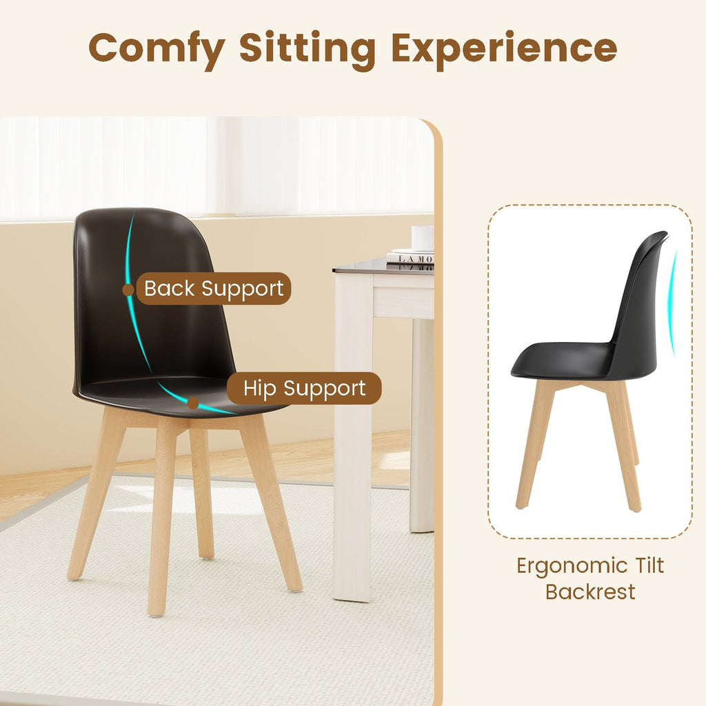 Set of 2 Modern Shell Dining Chairs, Black Moulded Seat on Solid Beech Wood Legs