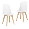 Set of 2 Modern Shell Dining Chairs, White Moulded Seat on Solid Beech Wood Legs